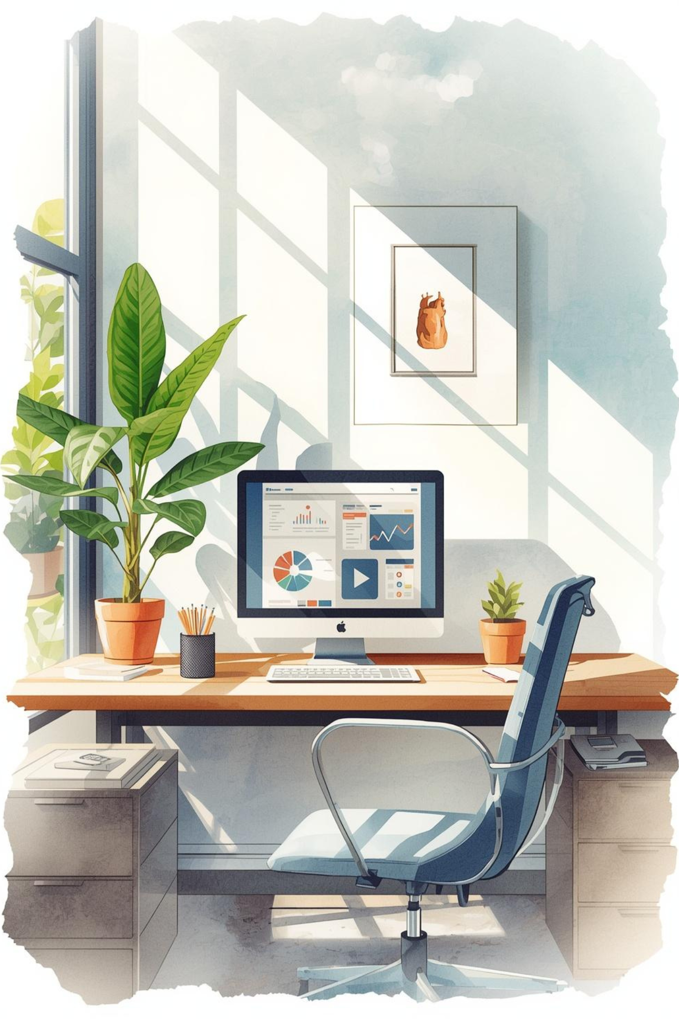 Modern website workspace with a desktop analytics dashboard