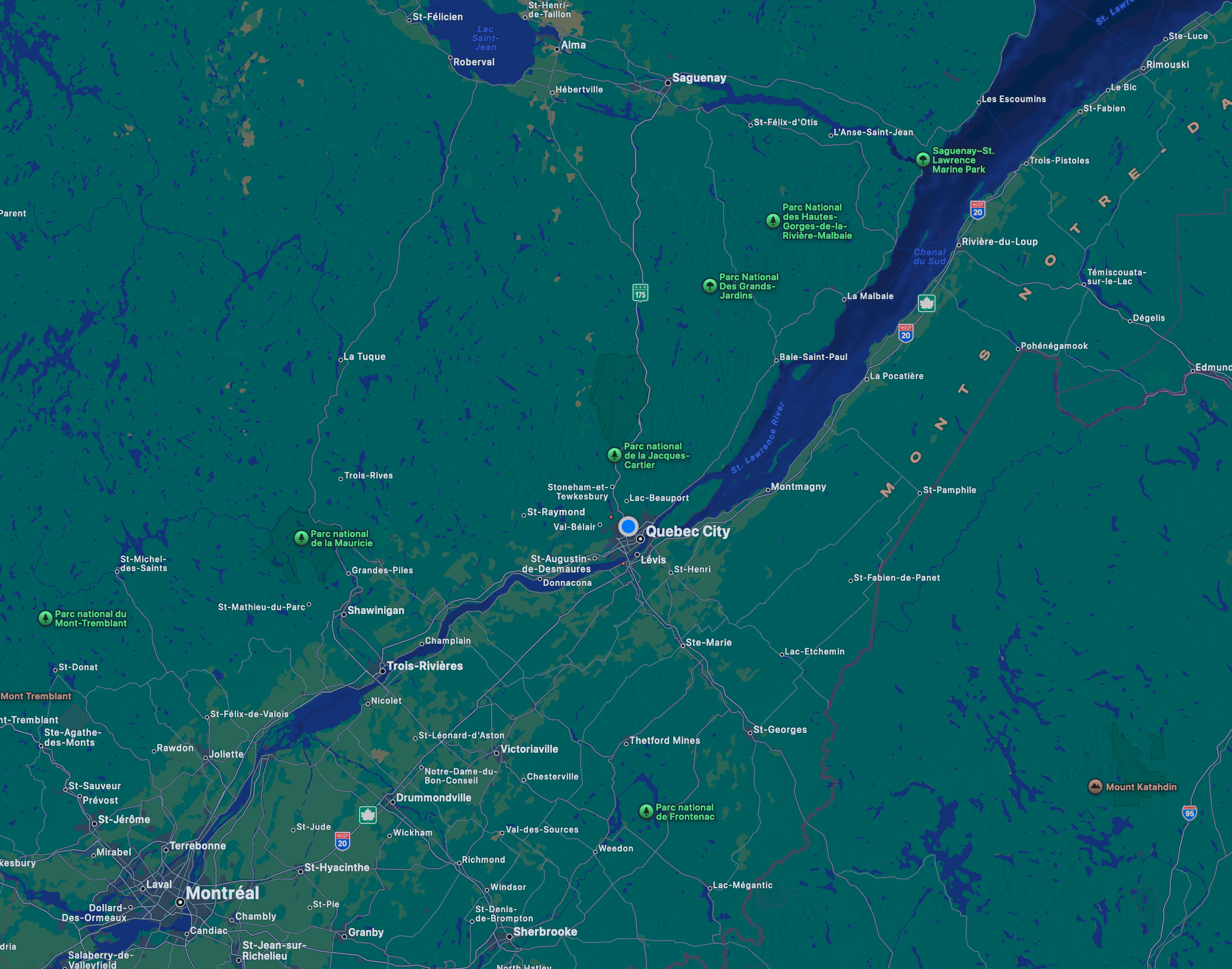 Map showing service area in Quebec City